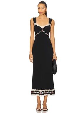 Rixo black embroidered lace trim Lucie midi dress